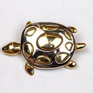 Liz Claiborne Vintage Two Tone Turtle Brooch Mixed Metal Pin